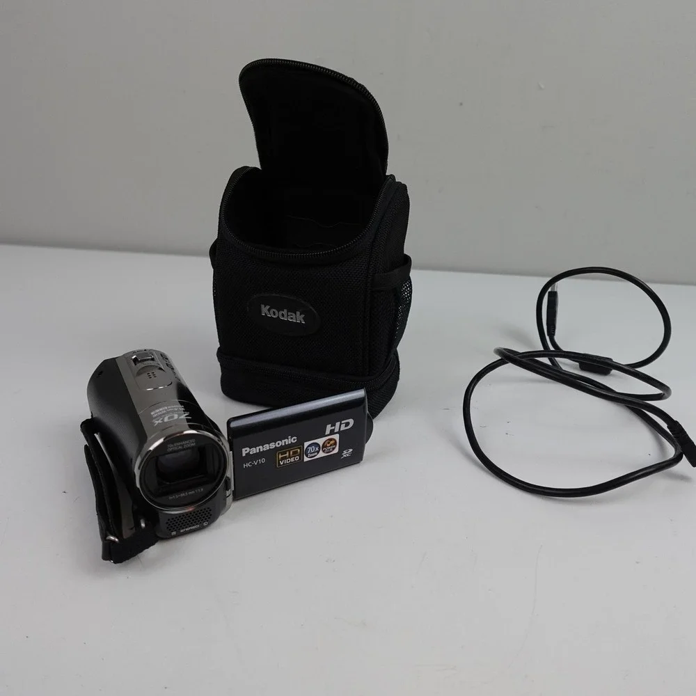 Panasonic HC-V10 HD Camcorder 70x Zoom Digital Video Silver Case Cable Powers On